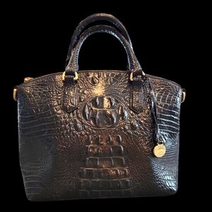 BRAHMIN Black Dome Satchel w Gold Tone Hardware